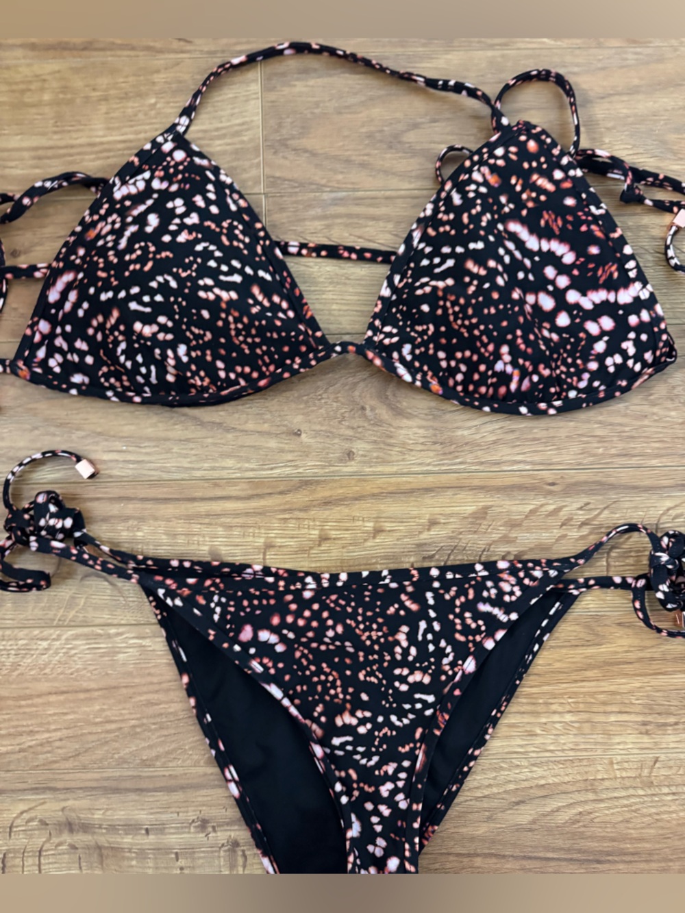 Victoria's Secret reversible Black Bikini with Pink Speckle Print